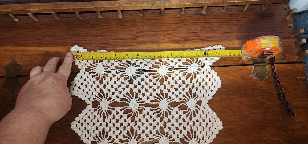 Vintage Hand Crocheted White Pinwheel Starburst Lace Doily Table Mat 15" x 11"